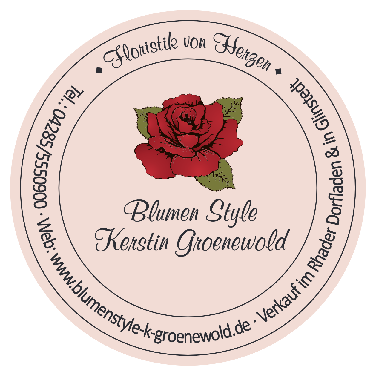 Blumen Style Kerstin Groenewold – Floristik von Herzen, Logo mit roter Rose